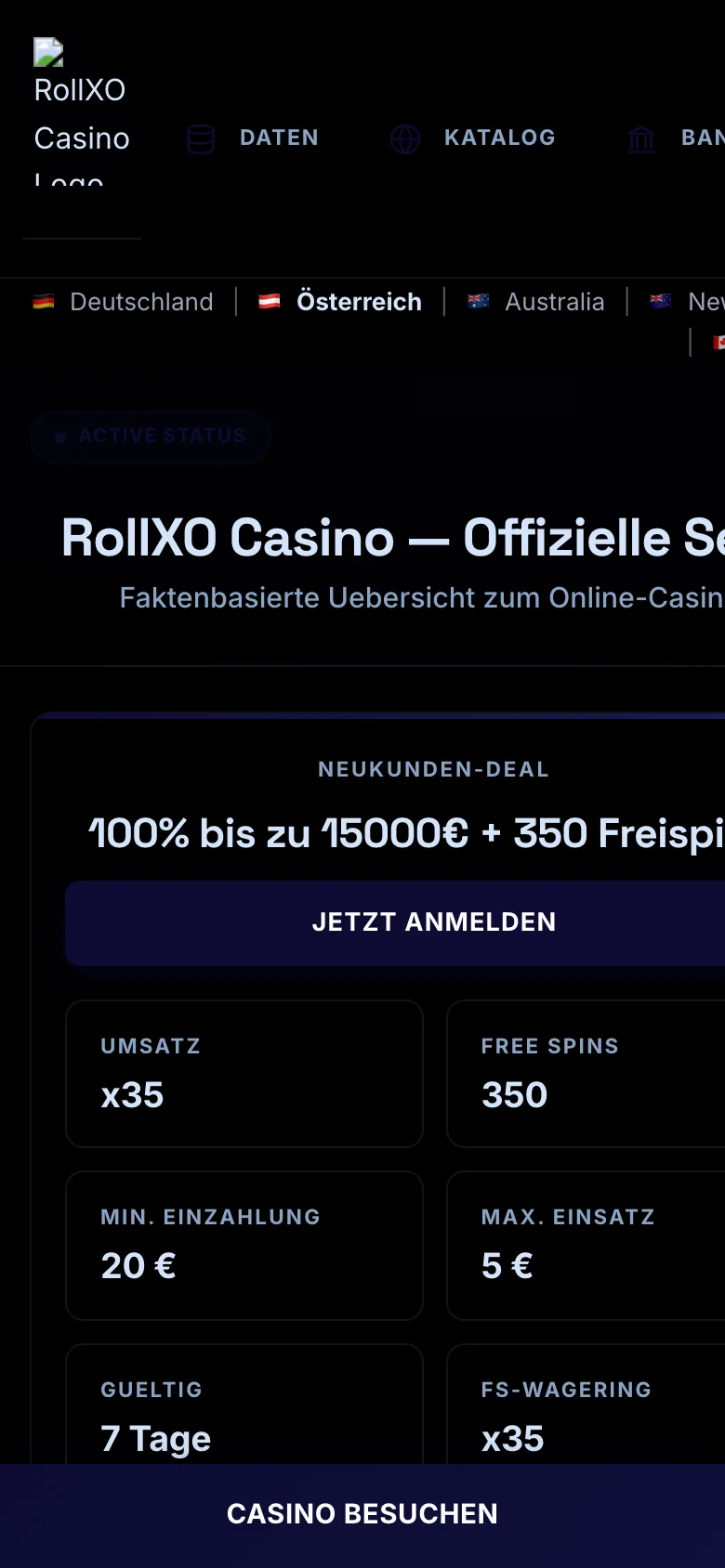 RollXO Casino mobile lobby screenshot